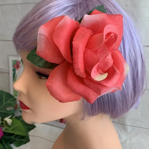 Pink Rose Pinup Rockabilly Hair Flower - Picture 1 of 5